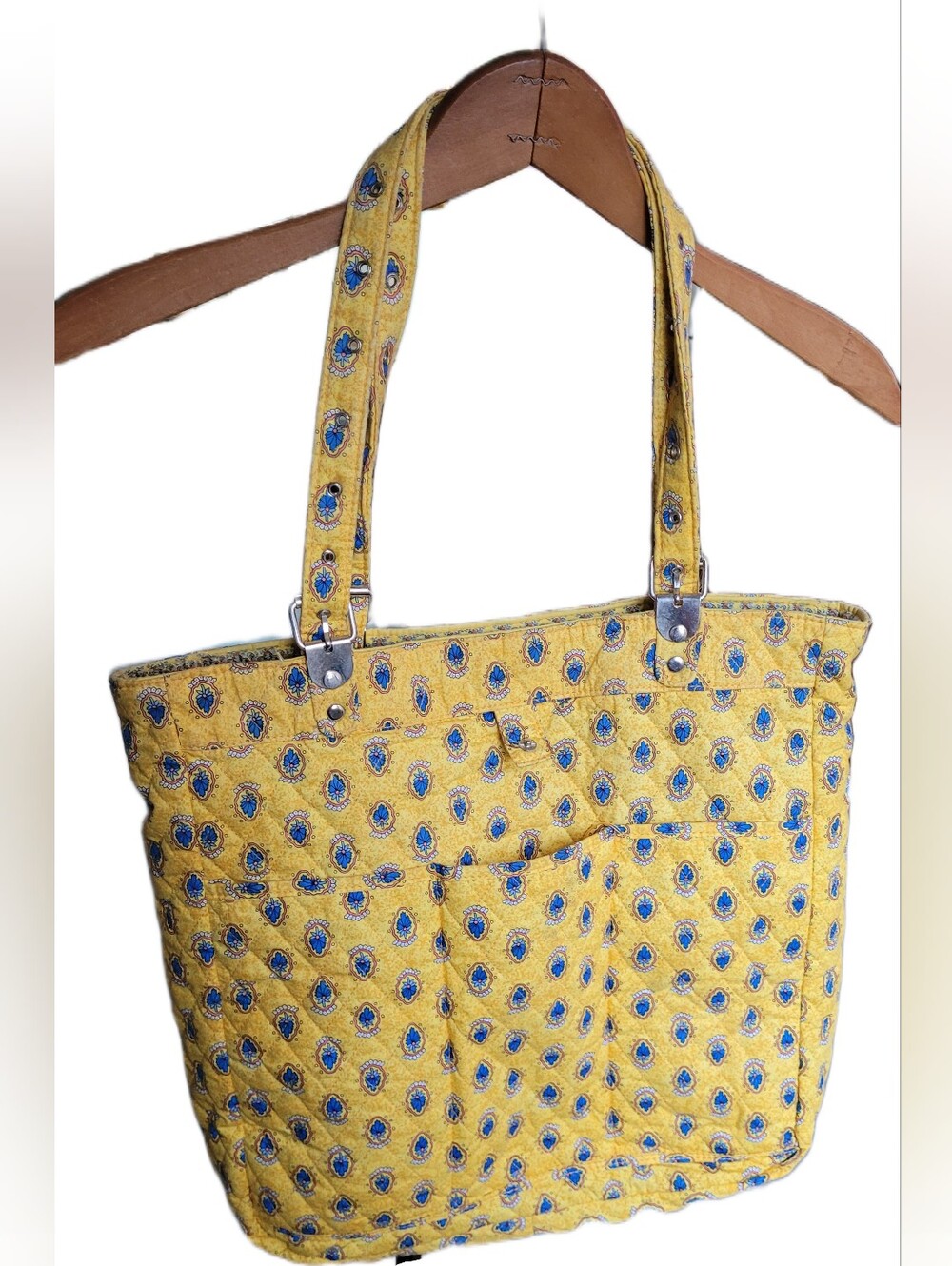 Americana by Sharif Reversible Yellow Paisley Quilted Tote Bag Large Boho